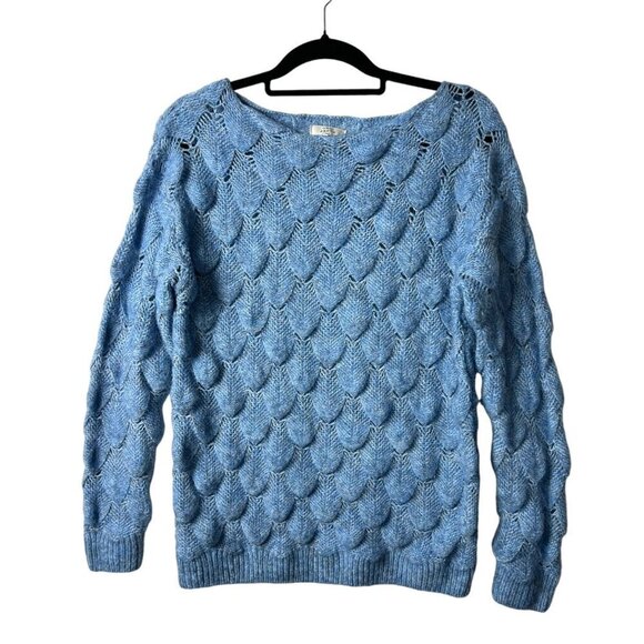 La Maille Frnch Paris‎ blue chunky mermaid pointelle knit women’s M/L - Picture 1 of 10
